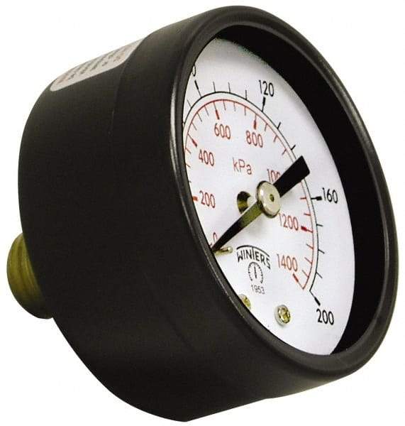 Winters - 1-1/2" Dial, 1/8 Thread, 0-100 Scale Range, Pressure Gauge - Center Back Connection Mount, Accurate to 3-2-3% of Scale - Makers Industrial Supply