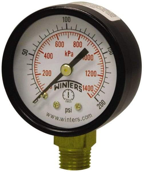 Winters - 2" Dial, 1/4 Thread, 0-300 Scale Range, Pressure Gauge - Lower Connection Mount, Accurate to 3-2-3% of Scale - Makers Industrial Supply