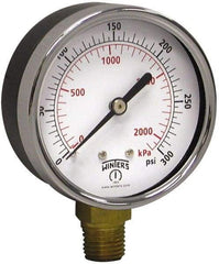 Winters - 2-1/2" Dial, 1/4 Thread, 0-300 Scale Range, Pressure Gauge - Lower Connection Mount, Accurate to 3-2-3% of Scale - Makers Industrial Supply