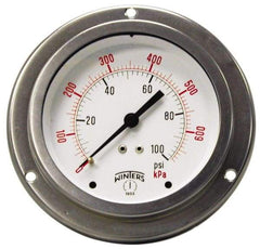 Winters - 2-1/2" Dial, 1/4 Thread, 0-600 Scale Range, Pressure Gauge - Front Flange Panel Mount, Center Back Connection Mount, Accurate to 1.5% of Scale - Makers Industrial Supply