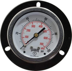 Winters - 2-1/2" Dial, 1/4 Thread, 0-100 Scale Range, Pressure Gauge - Front Flange Panel Mount, Center Back Connection Mount, Accurate to 1.5% of Scale - Makers Industrial Supply