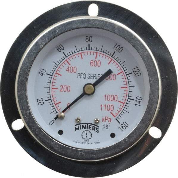 Winters - 2-1/2" Dial, 1/4 Thread, 0-160 Scale Range, Pressure Gauge - Front Flange Panel Mount, Center Back Connection Mount, Accurate to 1.5% of Scale - Makers Industrial Supply