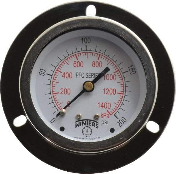 Winters - 2-1/2" Dial, 1/4 Thread, 0-200 Scale Range, Pressure Gauge - Front Flange Panel Mount, Center Back Connection Mount, Accurate to 1.5% of Scale - Makers Industrial Supply