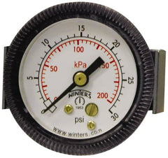 Winters - 2" Dial, 1/8 Thread, 0-30 Scale Range, Pressure Gauge - U-Clamp Panel Mount, Center Back Connection Mount, Accurate to 2.5% of Scale - Makers Industrial Supply