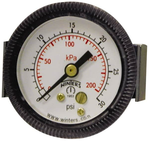 Winters - 2" Dial, 1/8 Thread, 0-600 Scale Range, Pressure Gauge - U-Clamp Panel Mount, Center Back Connection Mount, Accurate to 2.5% of Scale - Makers Industrial Supply