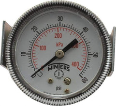 Winters - 2" Dial, 1/8 Thread, 0-60 Scale Range, Pressure Gauge - U-Clamp Panel Mount, Center Back Connection Mount, Accurate to 2.5% of Scale - Makers Industrial Supply