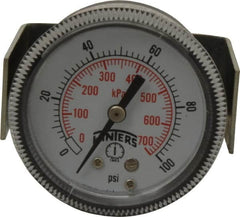 Winters - 2" Dial, 1/8 Thread, 0-100 Scale Range, Pressure Gauge - U-Clamp Panel Mount, Center Back Connection Mount, Accurate to 2.5% of Scale - Makers Industrial Supply