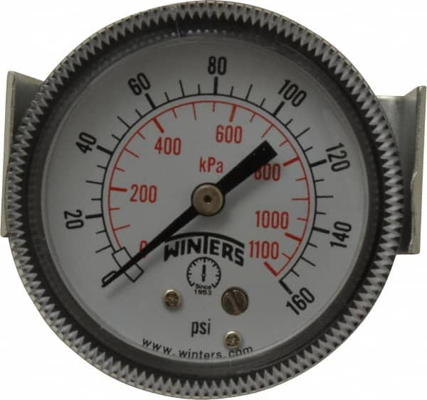 Winters - 2" Dial, 1/8 Thread, 0-160 Scale Range, Pressure Gauge - U-Clamp Panel Mount, Center Back Connection Mount, Accurate to 2.5% of Scale - Makers Industrial Supply