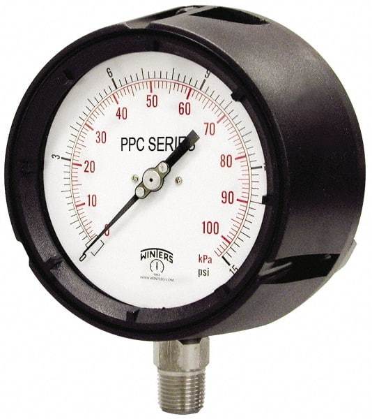 Winters - 4-1/2" Dial, 1/2 Thread, 0-2,000 Scale Range, Pressure Gauge - Lower Connection Mount, Accurate to 0.5% of Scale - Makers Industrial Supply