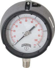 Winters - 4-1/2" Dial, 1/2 Thread, 0-15 Scale Range, Pressure Gauge - Lower Connection Mount, Accurate to 0.5% of Scale - Makers Industrial Supply