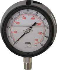 Winters - 4-1/2" Dial, 1/2 Thread, 0-100 Scale Range, Pressure Gauge - Lower Connection Mount, Accurate to 0.5% of Scale - Makers Industrial Supply