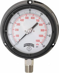 Winters - 4-1/2" Dial, 1/2 Thread, 0-160 Scale Range, Pressure Gauge - Lower Connection Mount, Accurate to 0.5% of Scale - Makers Industrial Supply