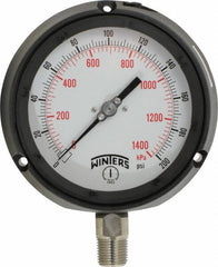 Winters - 4-1/2" Dial, 1/2 Thread, 0-200 Scale Range, Pressure Gauge - Lower Connection Mount, Accurate to 0.5% of Scale - Makers Industrial Supply