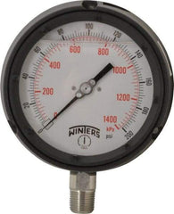 Winters - 4-1/2" Dial, 1/2 Thread, 0-200 Scale Range, Pressure Gauge - Lower Connection Mount, Accurate to 0.5% of Scale - Makers Industrial Supply