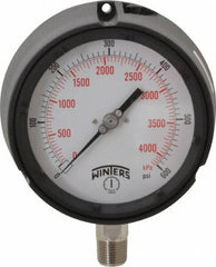 Winters - 4-1/2" Dial, 1/2 Thread, 0-600 Scale Range, Pressure Gauge - Lower Connection Mount, Accurate to 0.5% of Scale - Makers Industrial Supply