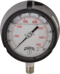 Winters - 4-1/2" Dial, 1/2 Thread, 0-1,000 Scale Range, Pressure Gauge - Lower Connection Mount, Accurate to 0.5% of Scale - Makers Industrial Supply