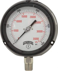 Winters - 4-1/2" Dial, 1/2 Thread, 0-5,000 Scale Range, Pressure Gauge - Lower Connection Mount, Accurate to 0.5% of Scale - Makers Industrial Supply