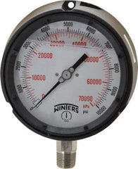 Winters - 4-1/2" Dial, 1/2 Thread, 0-10,000 Scale Range, Pressure Gauge - Lower Connection Mount, Accurate to 0.5% of Scale - Makers Industrial Supply