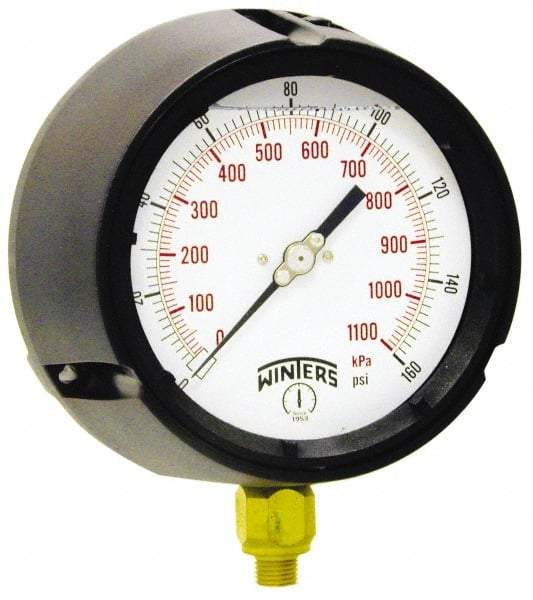 Winters - 4-1/2" Dial, 1/2 Thread, 30-0-60 Scale Range, Pressure Gauge - Lower Connection Mount, Accurate to 0.5% of Scale - Makers Industrial Supply