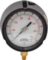 Winters - 4-1/2" Dial, 1/4 Thread, 0-100 Scale Range, Pressure Gauge - Lower Connection Mount, Accurate to 0.5% of Scale - Makers Industrial Supply