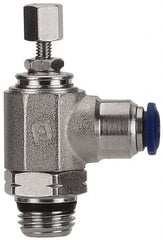 Value Collection - 3/8" Pipe, Angled Miniature Needle Valve - Buna Seal, Male x Push to Connect Ends, Nickel Plated Brass Valve, 145 Max psi - Makers Industrial Supply