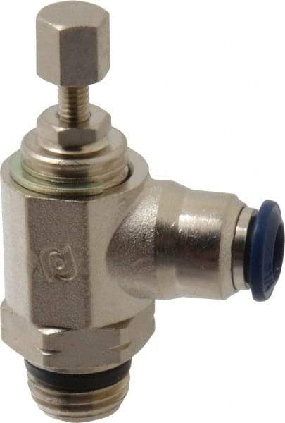 Value Collection - 1/4" Pipe, Angled Miniature Needle Valve - Buna Seal, Male x Push to Connect Ends, Nickel Plated Brass Valve, 145 Max psi - Makers Industrial Supply