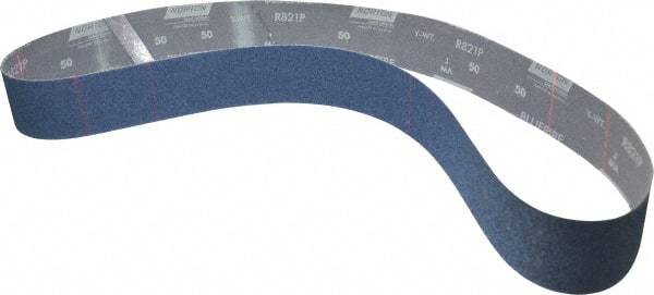 Norton - 2-1/2" Wide x 60" OAL, 50 Grit, Zirconia Alumina Abrasive Belt - Zirconia Alumina, Coarse, Coated, Y Weighted Cloth Backing, Dry, Series R821 - Makers Industrial Supply