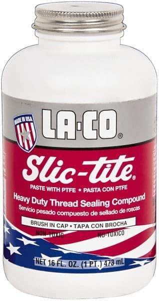 LA-CO - 1 Pt Brush Top Can White Thread Sealant - Paste with PTFE, 500°F Max Working Temp, For Metal, PVC, CPVC & ABS Plastic Pipe Threads - Makers Industrial Supply