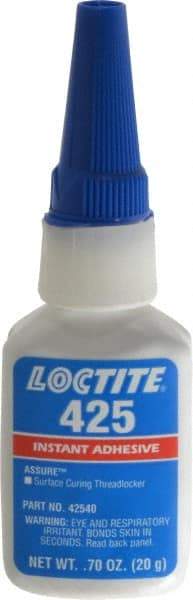 Loctite - 20gr. Bottle, Blue, Low Strength Liquid Threadlocker - Series 425, 24 hr Full Cure Time - Makers Industrial Supply