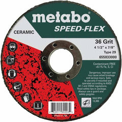 Metabo - 4-1/2" Diam, 7/8" Hole, 36 Grit Ceramic Alumina Fiber Disc - Makers Industrial Supply