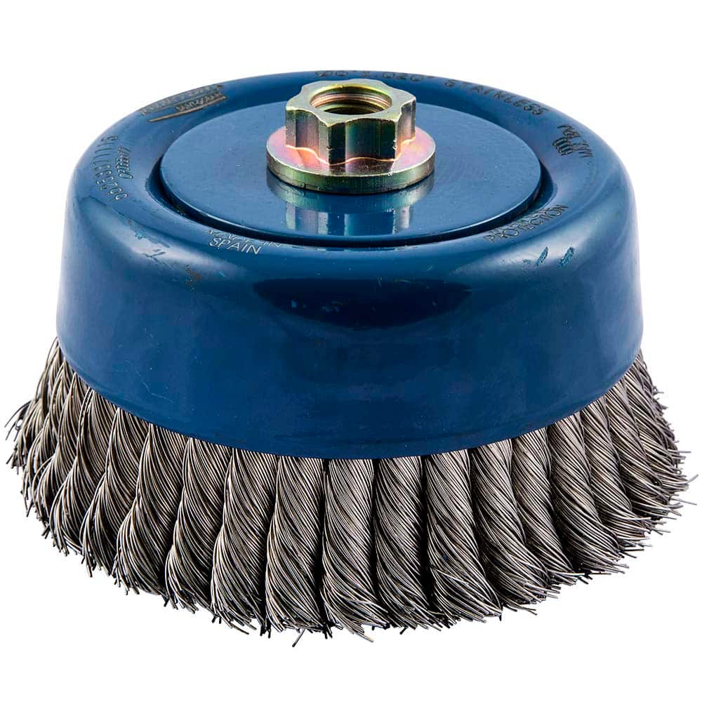 Norton - 6" Diam 5/8-11 Threaded Arbor Stainless Steel Fill Cup Brush - Makers Industrial Supply