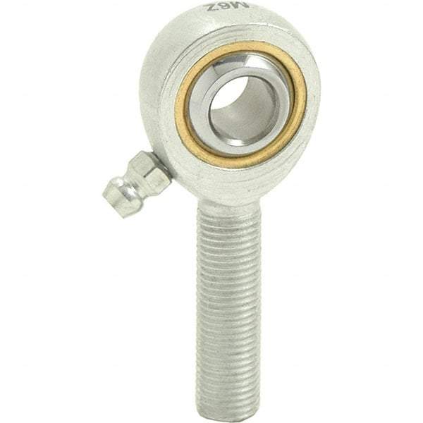 Tritan - 3/8" ID, 2-7/16" Max OD, 4,012 Lb Max Static Cap, Male Spherical Rod End - 3/8-24 RH, 1/2" Shank Diam, 1-1/4" Shank Length, Zinc Plated Carbon Steel with Sintered Oil Impregnated Bronze Raceway - Makers Industrial Supply