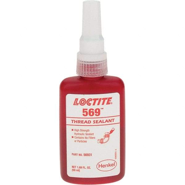 Loctite - 50 mL Bottle, Red Low Strength Threadlocker - Series 569 - Makers Industrial Supply