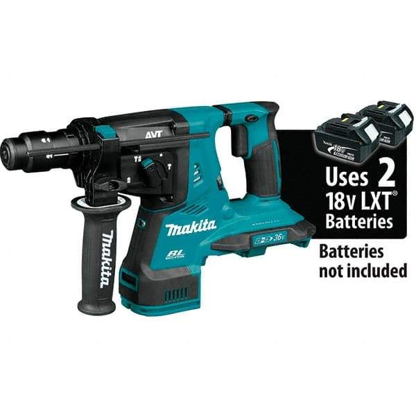 Makita - 36 Volt 1-1/8" SDS Plus Chuck Cordless Rotary Hammer - 5000 BPM, 0 to 980 RPM, Reversible - Makers Industrial Supply