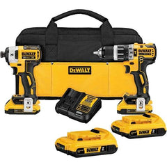 DeWALT - 20 Volt Cordless Tool Combination Kit - Includes 1/2" Brushless Hammer Drill & 1/4" 3-Speed Brushless Impact Driver, Lithium-Ion Battery Included - Makers Industrial Supply