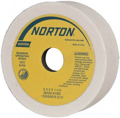 Norton - 6" Diam, 1-1/4" Hole Size, 2" Overall Thickness, 60 Grit, Type 6 Tool & Cutter Grinding Wheel - Medium Grade, Aluminum Oxide, K Hardness, Vitrified Bond, 3,820 RPM - Makers Industrial Supply