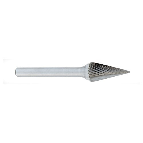 ‎SM-3 -6mm × 25mm LOC × 6mm Shank × 50mm OAL Pointed Cone Carbide Medium Right Hand Spiral Burr - Makers Industrial Supply