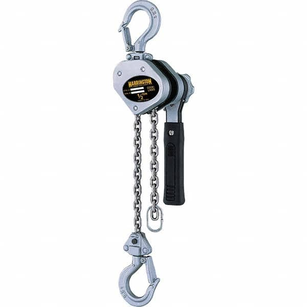 Manual Mini Lever Hoist: 0.5 Ton Working Load Limit, 15' Max Lift 62 lb Pull to Lift Load, 1 Chain