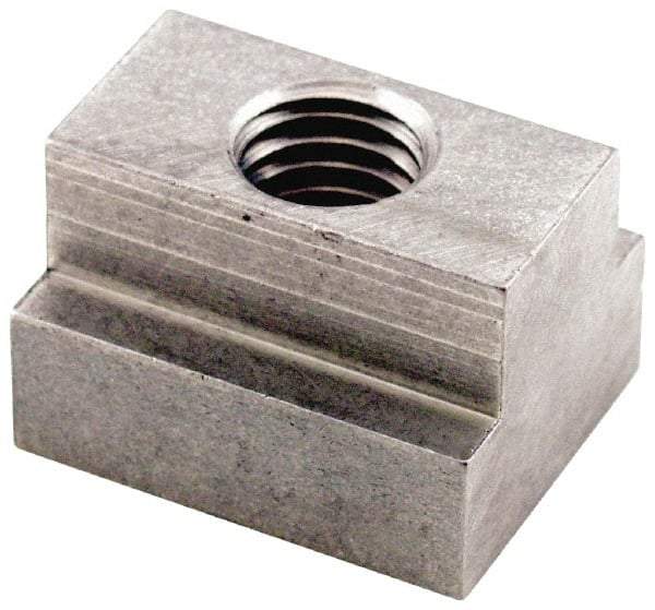 Jergens - 1/2-13 Tapped Through T Slot Nut - 5/8" Slot Width, 1 x 3/8" Base Width x Height, 1-1/4 x 3/4" Overall Length x Height - Makers Industrial Supply