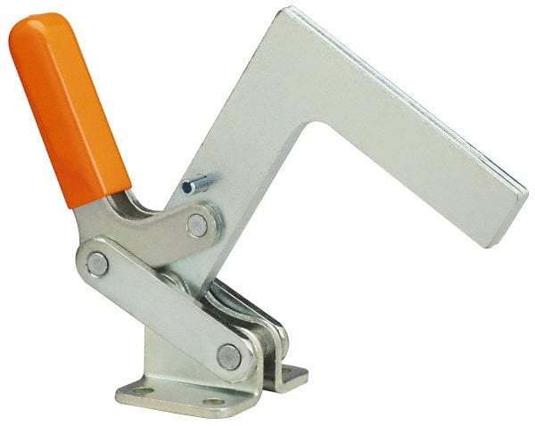 Lapeer - 600 Lb Holding Capacity, Horizontal Handle, Manual Hold Down Toggle Clamp - 175° Handle Movement, 135° Bar Opening, L-Shaped Solid Bar, Flanged Base, Carbon Steel - Makers Industrial Supply