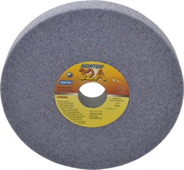 Norton - 8" Diam x 1-1/4" Hole x 1" Thick, H Hardness, 46 Grit Surface Grinding Wheel - Aluminum Oxide, Type 1, Coarse Grade, 3,105 Max RPM, Vitrified Bond, No Recess - Makers Industrial Supply