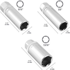 Automotive Hand Tools & Sets; Fractional Socket Size: 9/16; 13/16 in; 5/8; Socket Size: 0.625; 0.8125 in; 0.5625; Includes: 9/16; 13/16 in 6 Point Socket; 5/8; Color: Chrome; Contents: 9/16; 13/16 in 6 Point Socket; 5/8; Material: Chrome; Steel; Number of