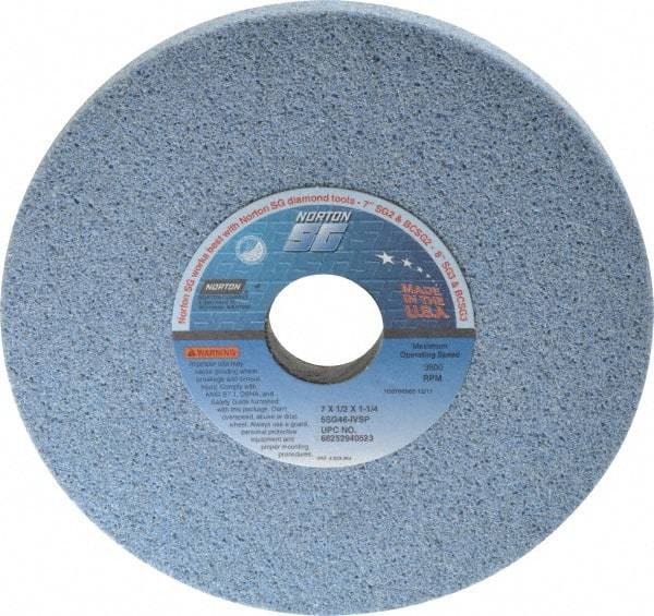 Norton - 7" Diam x 1-1/4" Hole x 1/2" Thick, I Hardness, 46 Grit Surface Grinding Wheel - Ceramic, Type 1, Coarse Grade, 3,600 Max RPM, Vitrified Bond, No Recess - Makers Industrial Supply