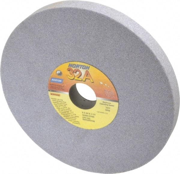 Norton - 8" Diam x 1-1/4" Hole x 3/4" Thick, H Hardness, 60 Grit Surface Grinding Wheel - Aluminum Oxide, Type 1, Medium Grade, 3,600 Max RPM, Vitrified Bond, No Recess - Makers Industrial Supply