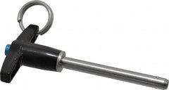 Jergens - 1/4" Diam, 2" Usable Length, T Handle, Push Button Quick Release Pin - 3-1/2" Overall Length, Grade 17-4 Stainless Steel, Passivated Finish - Makers Industrial Supply