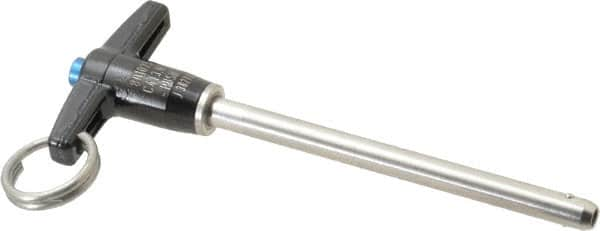 Jergens - 1/4" Diam, 3" Usable Length, T Handle, Push Button Quick Release Pin - 4-1/2" Overall Length, Grade 17-4 Stainless Steel, Passivated Finish - Makers Industrial Supply