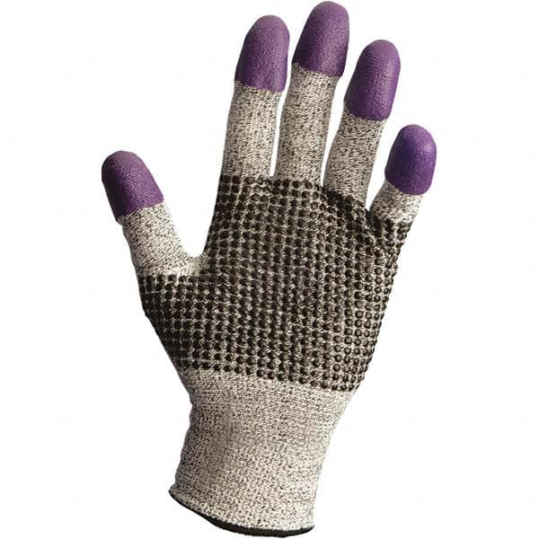 KleenGuard - Size S (7), ANSI Cut Lvl 3, Nitrile Coated Cut Resistant Gloves - 9.5" Long, Fingertips Coated, Dyneema Lining, Knit Wrist, White/Black/Purple, Paired - Makers Industrial Supply