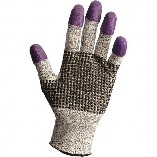 KleenGuard - Size M (8), ANSI Cut Lvl 3, Nitrile Coated Cut Resistant Gloves - 9.5" Long, Fingertips Coated, Dyneema Lining, Knit Wrist, White/Black/Purple, Paired - Makers Industrial Supply