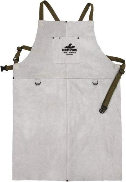 MCR Safety - 24 x 36" Flame Resistant/Retardant & Welding Bib Apron - Leather, 29 oz Material, Gray, 1 Pocket - Makers Industrial Supply