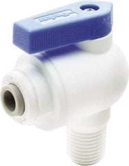 Parker - 1/4" Pipe, Full Port, Polypropylene Valve Male Elbow Ball Valve - Bi-Directional, MNPT x Push-to-Connect Ends, Wedge Handle, 150 WOG - Makers Industrial Supply